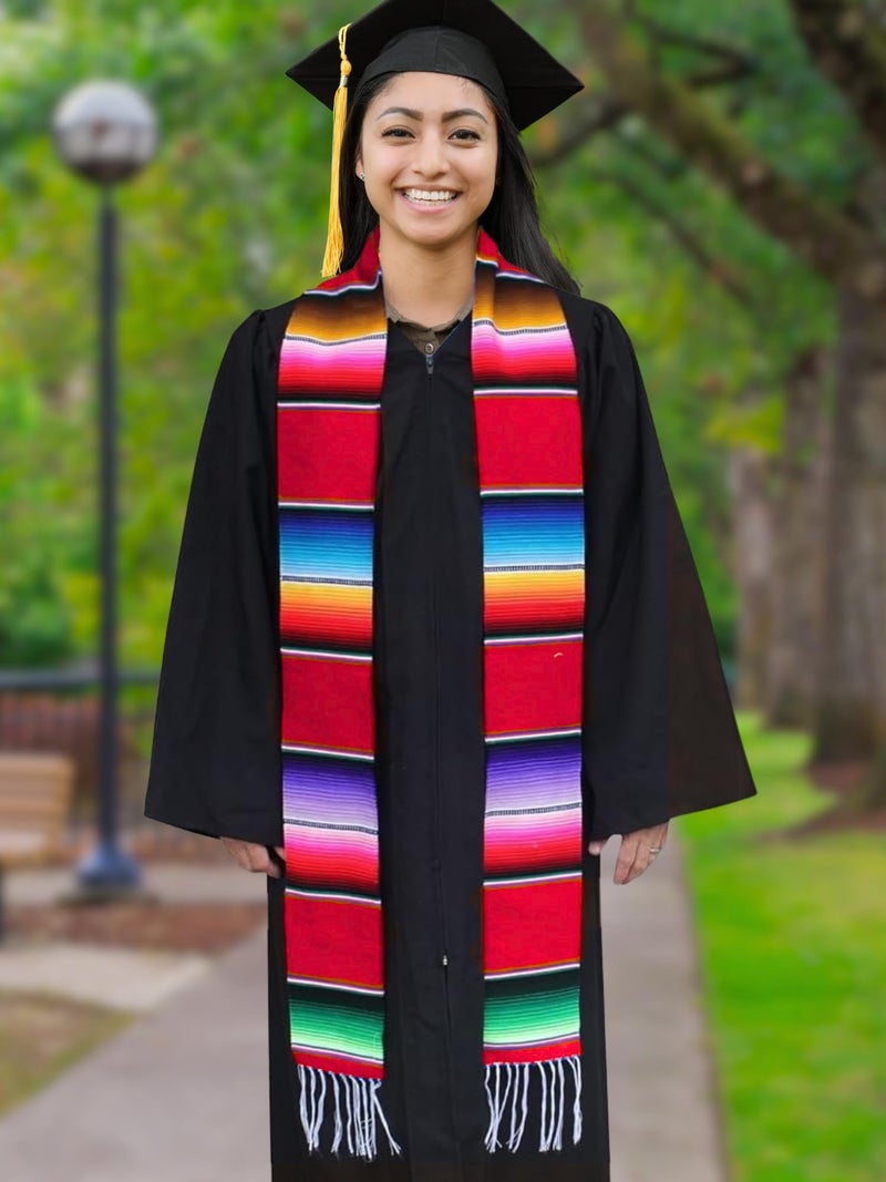 Del Mex Mexican Serape blanket Graduation Stole Sash Latino Hispanic (Red) - Image 1